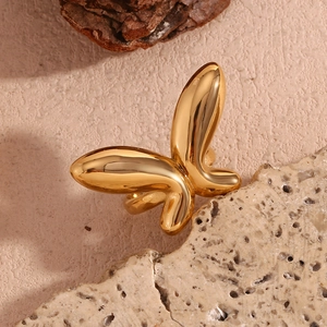 Bague Ouverte Papillon en Acier Inoxydable Plaquée Or 18K pour Femme Design de Niche Minimaliste Bijoux de Mode Cadeau
