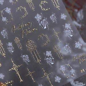 Golden gilding flower nail art stickers with vintage relief patterns for DIY manicure