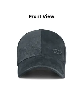 Front view of grey winter baseball cap with SPORT embroidery and textured fabric