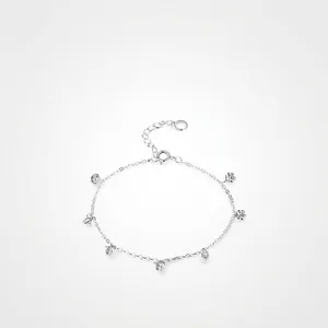 925 Sterling Silver Bracelet With Sparkling Round Cubic Zirconia Charms Elegant Fine Chain Adjustable Jewelry For Women