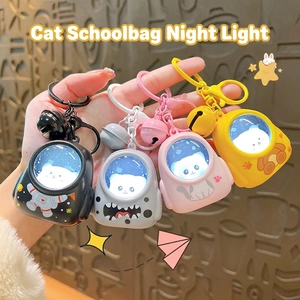 Glowing LED Astronaut Space Capsule Backpack Keychain Cute Cartoon Bear Cat Plastic Pendant With Metal Bell Accessory