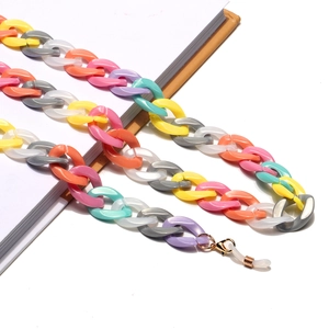 Colorful acrylic bead chain for glasses and masks with golden lobster clasps and silicone loops