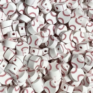 Bulk 10mm baseball pattern polymer clay beads for sports DIY bracelet jewelry making