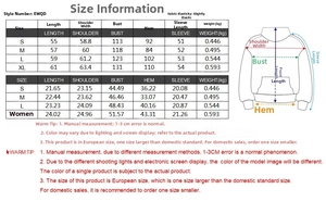 Detailed size chart for women hoodie showing measurements in centimeters and inches