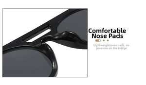Detail of integrated nose pads on black vintage double bridge sunglasses for comfort
