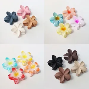 Plumeria Hair Claw Frangipani Resin Shark Clip Summer Beach Flower Accessory Matte Gradient Large Women