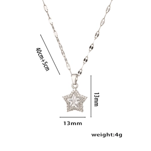 Star-shaped titanium steel necklace with inlaid zircon and a flat O-chain in silver