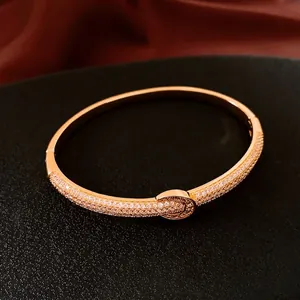 18K gold plated minimalist bangle with luxury pavé crystal belt buckle design