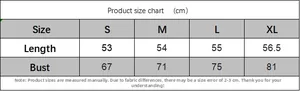 Detailed size chart for the U-neck slim fit T-shirt showing length and bust measurements