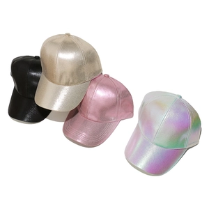 Shiny metallic PU leather baseball caps in black gold pink and laser rainbow colors