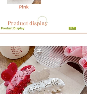 Détails des pinces à cheveux en cœur roses et blanches avec strass et design dentelé