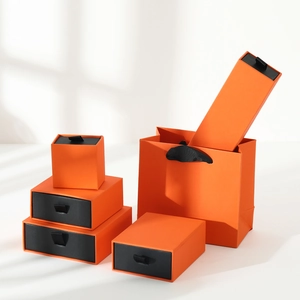 Premium orange drawer jewelry box set with matching paper bag for necklace packaging