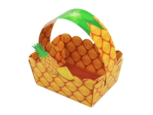 Detail of pineapple pattern paper gift basket with handle and wave-edge design