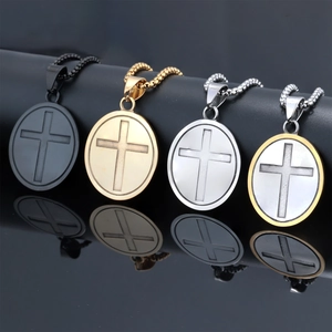 Vintage St. Christopher stainless steel pendant necklaces in gold, silver, and black finishes