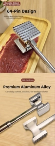 Dual-sided meat mallet detail featuring a 64-nail textured head for tenderizing steak