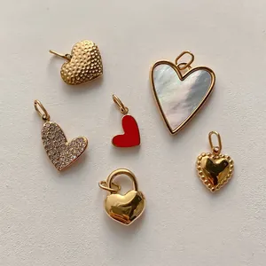 Breloques En Forme De Coeur En Acier Inoxydable Avec Strass Coquille Émail Pour La Fabrication De Bijoux DIY Mode Femmes