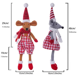 Bambola di topo natalizio in tessuto scozzese con gambe lunghe, decoro da 48cm