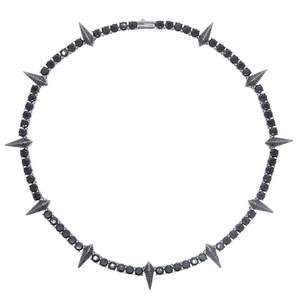 Detailed close-up of 5mm black spike tennis chain necklace in hip hop style