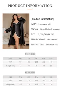 Tableau des tailles détaillé pour peignoir en satin grande taille du 1XL au 5XL
