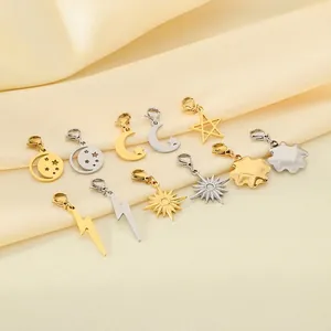 Stainless Steel Pendants With Lobster Clasp Star Moon Lightning Sun Clover Charms DIY Jewelry Making Minimalist Fashion