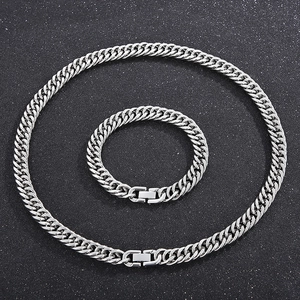 Detailed view of silver Cuban link necklace and bracelet set with sturdy clasps
