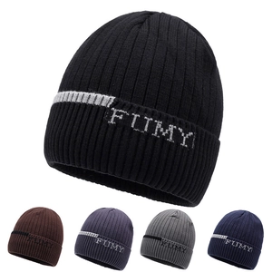 Herren Winter Strickmütze Gerippte Thermische Beanie Mit Buchstabenmuster Outdoor Casual Warme Kopfbedeckung