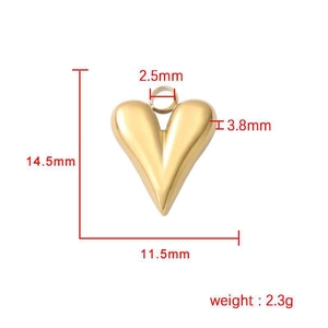 Polished gold heart pendant in stainless steel with 14.5x11.5mm size dimensions