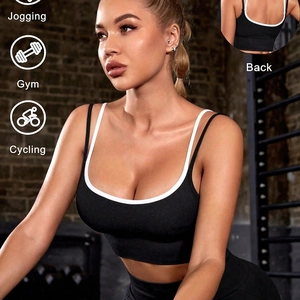 Women's black sports vest with white piping for jogging, gym and cycling workouts
