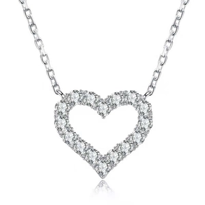 Sparkling S925 sterling silver hollow heart pendant necklace with shimmering crystals