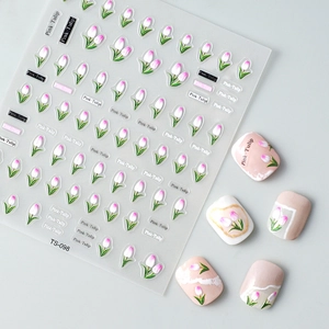 Stickers Ongles Tulipe Rose 5D Autocollants Fleurs en Relief TS-098 Décoration Imperméable