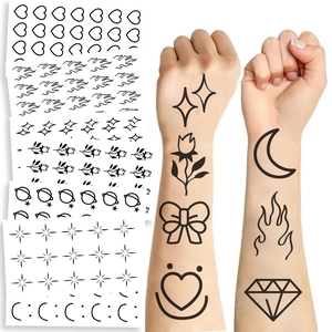 Temporary Tattoo Stickers Waterproof Black And White Cartoon Heart Flame Geometric Patterns For Kids Adults Party Favors