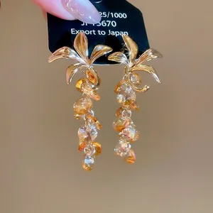 Boucles d'oreilles fleurs en argent S925 avec cristaux champagne de style vintage