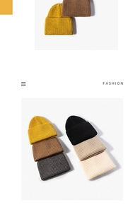 Vertical rib knit beanies in mustard, brown, grey, black, oatmeal, and cream colors