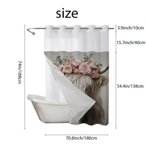 Size guide for double layer waffle shower curtain with floral highland cow print