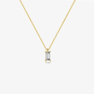 S925 sterling silver gold chain necklace with emerald-cut clear rectangular pendant