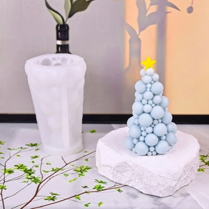 Bubble Christmas tree silicone mold for DIY candles and resin crafts with star topper