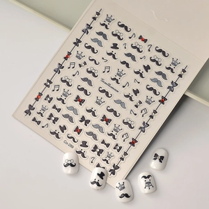 Gentleman theme nail art stickers with black mustache, red bowties and rhinestones Co-289
