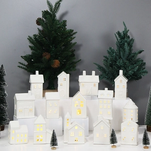 Ceramic LED Mini House Night Light Warm White Glow Desktop Atmosphere Lamp For Christmas Holiday Home Decor Nordic Style