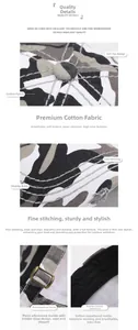 Detail view of camouflage baseball cap with metal buckle, stitching and cotton sweatband