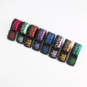 Flame Pattern Canvas Belt Hip Hop Harajuku Streetwear Casual Webbing Waistband With Metal Buckle For Men Women