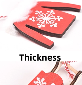 Detail of red wooden Christmas ornaments showing snowflake patterns and wood thickness