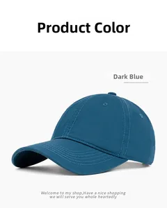 Detail view of dark blue cotton baseball cap showing twill fabric texture and vents
