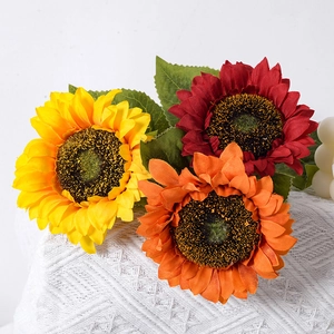Artificial sunflowers in yellow, burgundy and orange for home and wedding decor