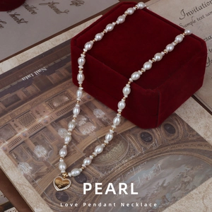 Heart Pendant Necklace With Freshwater Pearl And Copper Gold Plated Zircon For Women Vintage Elegant French Style
