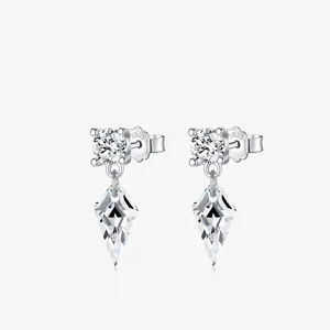 Geometric Kite Shape Clear Crystal Dangle Earrings With 925 Sterling Silver Earring Post Elegant Jewelry For Women
