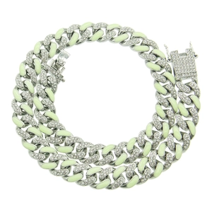 Men Hip Hop Cuban Link Necklace Alloy Full Rhinestone Enamel Luminous Glow In The Dark Nightclub Fashion Jewelry Accessory
