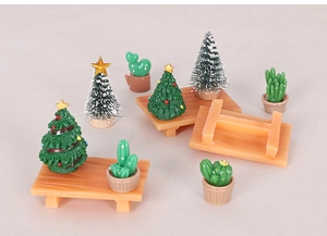 Miniature Christmas tree and cactus models set for DIY holiday table landscape decor