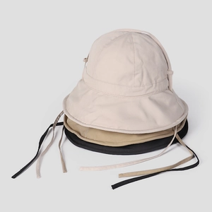 Women's UV protection cotton sun hat in beige, khaki, and black with decorative straps