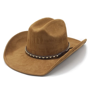 Classic Western Cowboy Hat Faux Suede Wide Brim Retro Braided Belt Outdoor Sun Protection Vintage Fedora Style