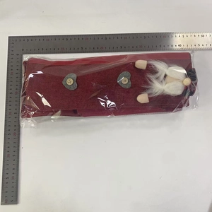 Detailed view of burlap Christmas gnome appliance handle cover with dimensions measurement